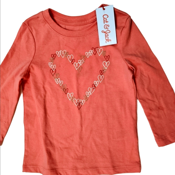 Vintage New Girl's Coral Hearts Long T-shirt - Picture 1 of 6